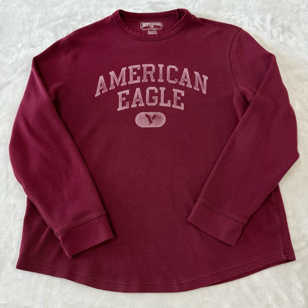 American Eagle Outfitters XXL Burgundy Red Graphic‎ Long Sleeve Thermal